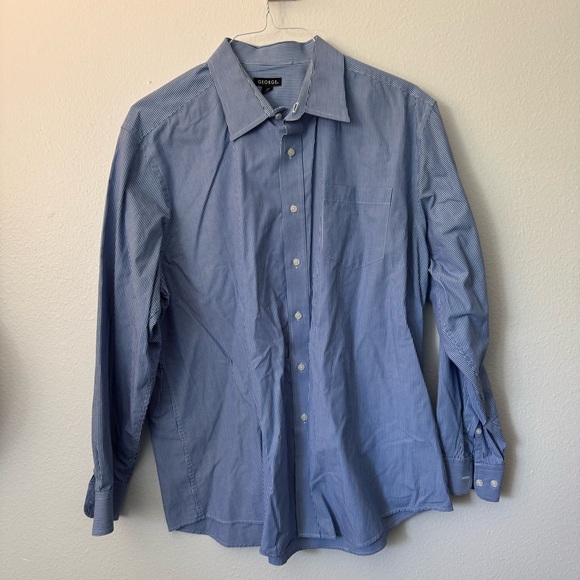 George Other - George Men’s Dress Shirt XL (46–48) Blue Pinstripe Long Sleeve Button-Up $15